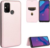 Voor Huawei Honor Play 9A Carbon Fiber Texture Magnetische Horizontale Flip TPU + PC + PU Leather Case met Card Slot (Pink)