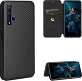 Voor Huawei Honor 20 / nova 5T Koolstofvezel Textuur Magnetische Horizontale Flip TPU + PC + PU lederen hoes met kaartsleuf (zwart)