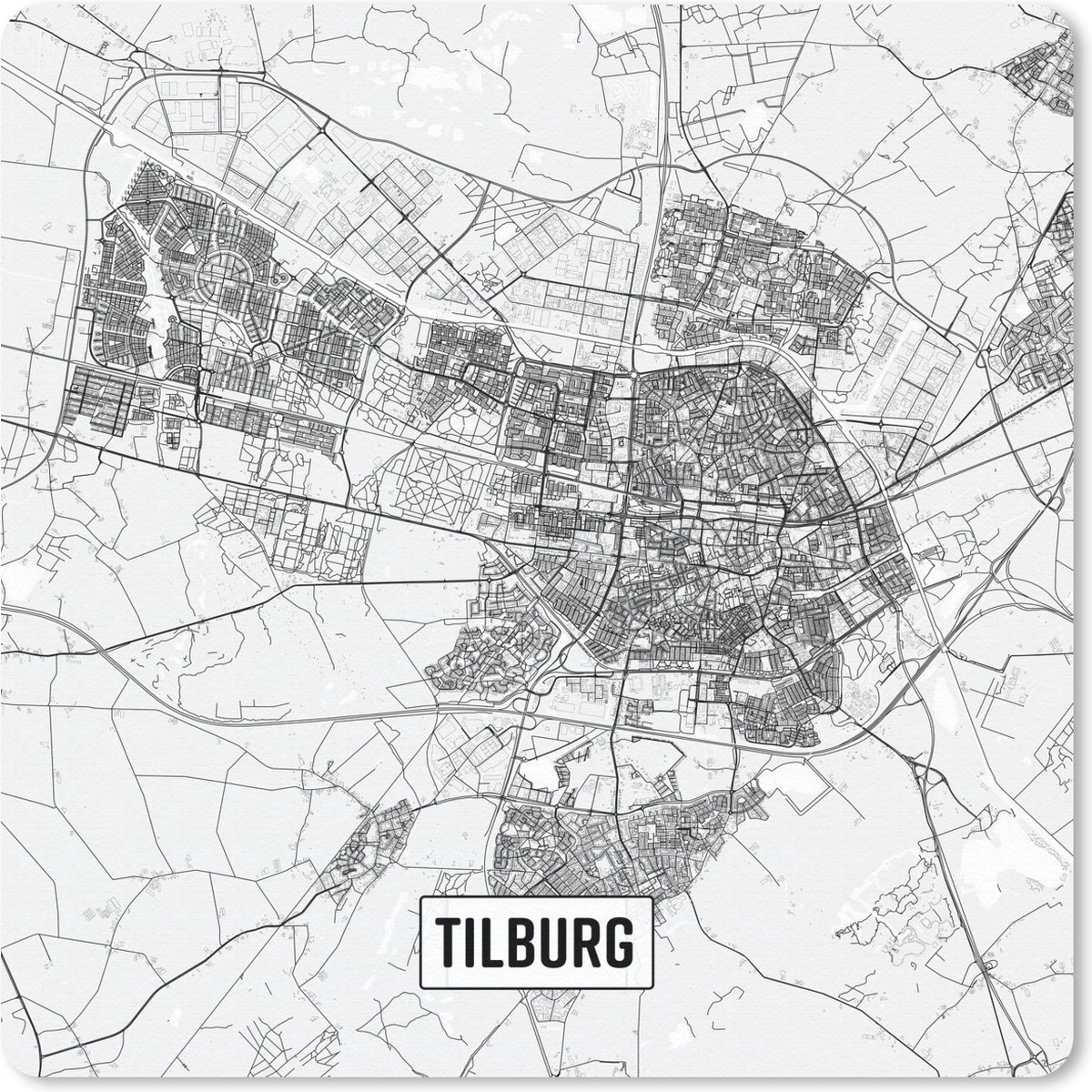 Muismat 20x20 cm - Mousepad Stadskaart Tilburg - Muismatten
