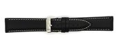 Strapstore Mannen Horlogeband - Leer -20mm - Zwart / Witte Stiksel Stalen Gesp