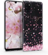 kwmobile telefoonhoesje voor Samsung Galaxy A31 - Hoesje voor smartphone in poederroze / donkerbruin / transparant - Kersenbloesembladeren design