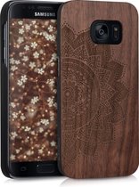 kwmobile telefoonhoesje compatibel met Samsung Galaxy S7 - Hoesje met bumper in donkerbruin - walnoothout - Halve Bloem design