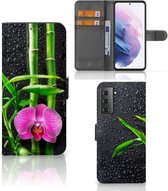 Wallet Book Case Geschikt voor Samsung Galaxy S21 Plus Hoesje Orchidee