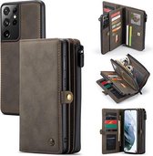 caseme - Hoesje geschikt voor Samsung Galaxy S21 Ultra - back cover en wallet book case - multifunctioneel - bruin