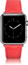 Geschikt voor Apple Watch Bandje - Rood Leer - Series 1/2/3/4/5/6/7/SE - 42/44/45mm - Blue Connectors - Oblac®