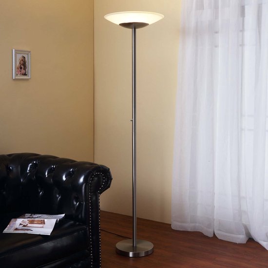 Lindby - LED vloerlamp- met dimmer - 1licht - glas, metaal - H: 181.5 cm - albast wit, nikkel mat - Inclusief lichtbron