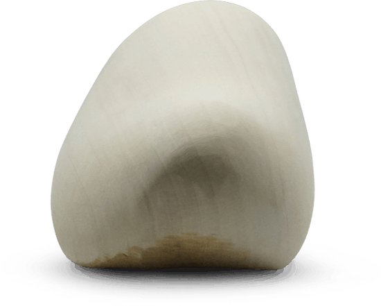 Voorkant van een naturel houten klomp, naturel houtkleur.