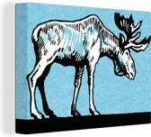 Canvas Schilderij Een illustratie van een eland tegen een lichtblauwe achtergrond - 40x30 cm - Wanddecoratie