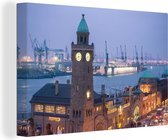 Canvas Schilderij Uitzicht over de Hamburger haven - 30x20 cm - Wanddecoratie