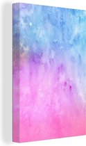 Oeuvre abstraite réalisée à l'aquarelle et rose avec des couleurs bleues 60x90 cm - Tirage photo sur toile (Décoration murale salon / chambre)