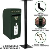 Groene brievenbus + Paal - Ierland - 24x37x57 cm - afsluitbaar 2 x sleutel - 5 kg gewichtscapiciteit - waterbestendig - brievenbus standaard