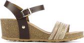 Capobella Sandalen Dames / Damesschoenen - Leer   - Sleehak hoogte  6 cm - C1008 - Bruin combi - Maat 38