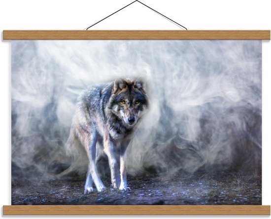 Schoolplaat – Wolf tussen de Rook - 60x40cm Foto op Textielposter (Wanddecoratie op Schoolplaat)