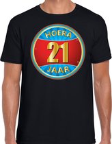 21e verjaardag cadeau t-shirt hoera 21 jaar zwart voor heren - verjaardagscadeau shirt L