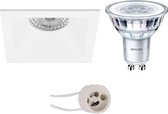 PHILIPS - LED Spot Set - CorePro 830 36D - Primux Pollon Pro - GU10 Fitting - Dimbaar - Inbouw Vierkant - Mat Wit - 5W - Warm Wit 3000K - Verdiept - 82mm