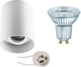Opbouwspot Set - OSRAM Parathom PAR16 930 36D - Pragmi Luxina Pro - GU10 Fitting - Dimbaar - Opbouw Rond - Mat Wit - 3.7W - Warm Wit 3000K - Verdiept - Kantelbaar - Ø90mm - BES LED