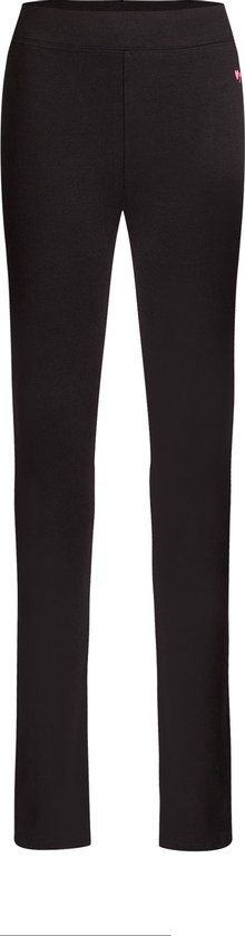 Zwarte legging met elastische tailleband en een klein roze hartje op de heup.