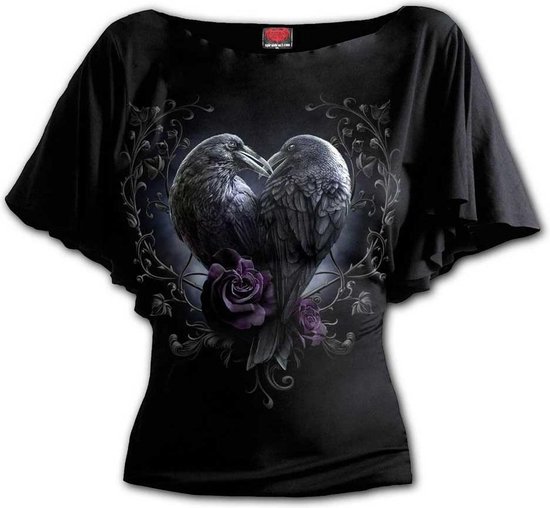 Spiral Raven Heart Dames T-shirt - zwart - L