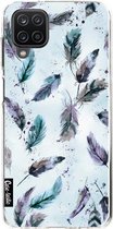 Casetastic Samsung Galaxy A12 (2021) Hoesje - Softcover Hoesje met Design - Feathers Blue Print