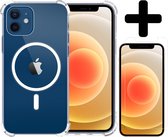 Hoesje Geschikt voor iPhone 12 Hoesje Geschikt voor Magsafe Siliconen Shock Proof Case Met Screenprotector - Transparant