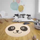 Kinderkamer vloerkleed Panda Pete - crème/zwart 120 cm rond