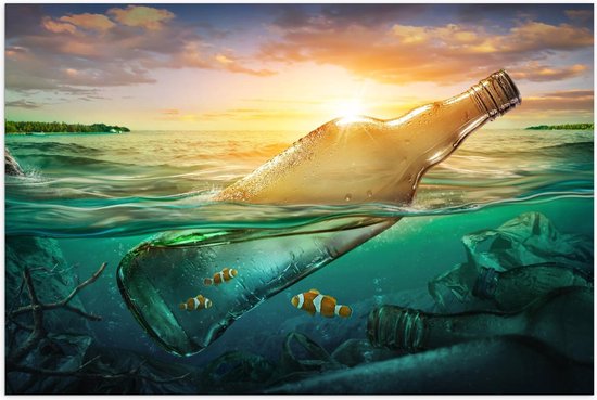 Poster – Vissen tussen de Flessen in het Water - 120x80cm Foto op Posterpapier