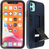 Stand Shockproof Telefoonhoesje - Magnetic Stand Hard Case - Grip Stand Back Cover - Backcover Hoesje voor iPhone 12 Mini - Navy