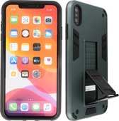 Stand Shockproof Telefoonhoesje - Magnetic Stand Hard Case - Grip Stand Back Cover - Backcover Hoesje voor iPhone X - iPhone Xs - Donker Groen