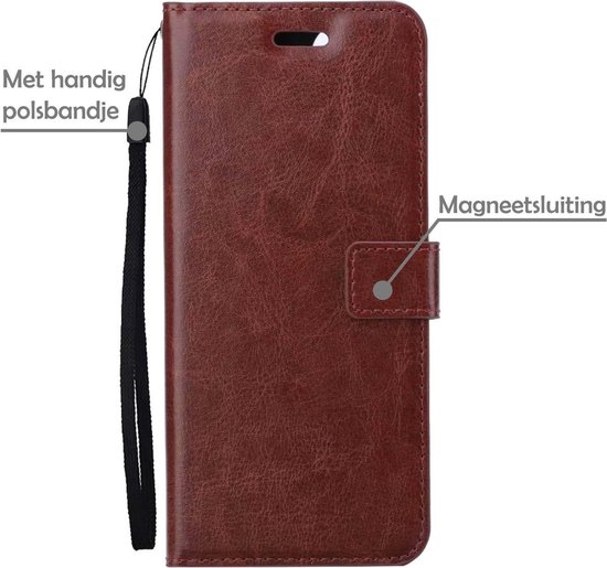 Étui pour Samsung A72 Book Case avec 2x protecteurs d'écran - Étui portefeuille Samsung Galaxy A72 - Étui Samsung A72 avec 2x protecteurs d'écran - Marron