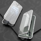 Voor iPhone 11 Pro Ultra Slim Double Sides Magnetische Adsorptie Hoekig Frame Gehard Glas Magneet Flip Case (Zilver)