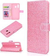 Voor Samsung Galaxy A20e Glitterpoeder Horizontaal Flip Leren Case met Kaartsleuven & Houder & Fotolijst & Portemonnee (Roze)