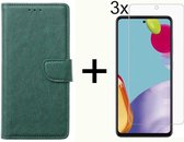 BixB Samsung A52 / A52s hoesje - Met 3x screenprotector / tempered glass - Book Case Wallet - Groen