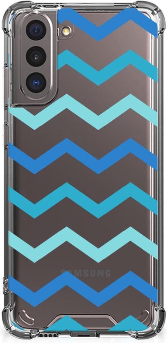 Samsung Galaxy S21 Doorzichtige Silicone Hoesje Zigzag Blauw