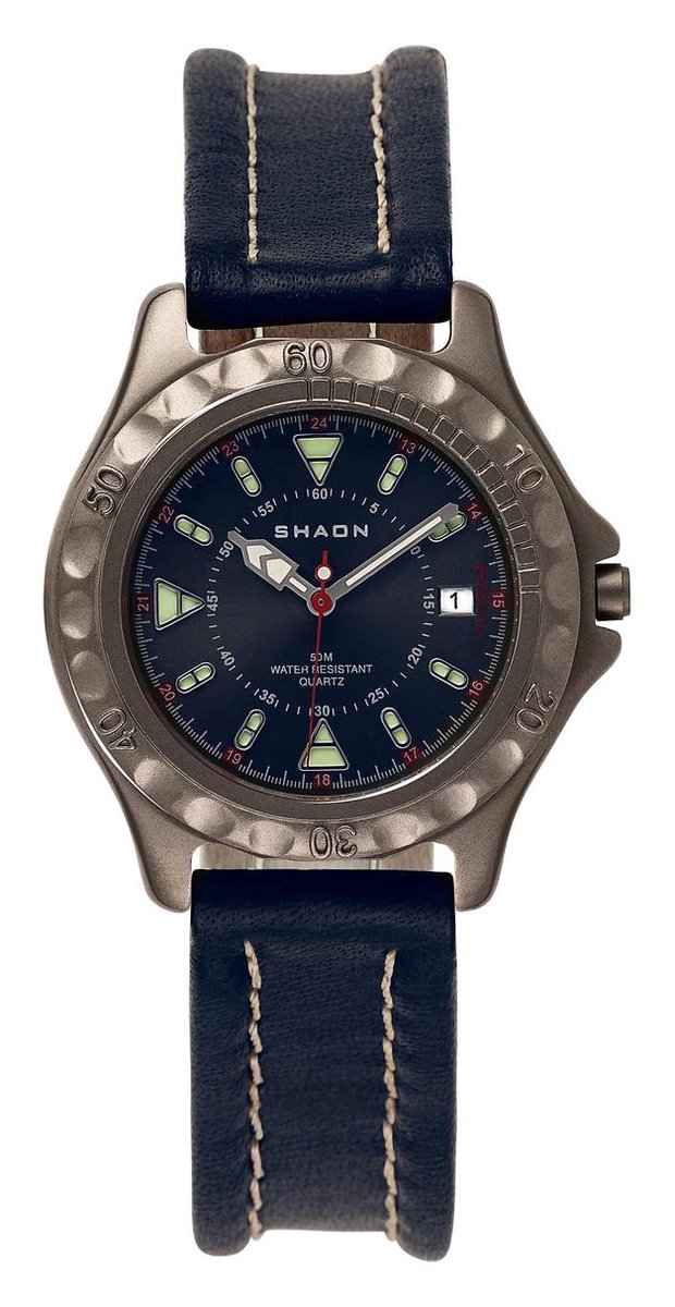 Shaon 22-6102-99 Horloge - Leer - Blauw - Ø 38 mm