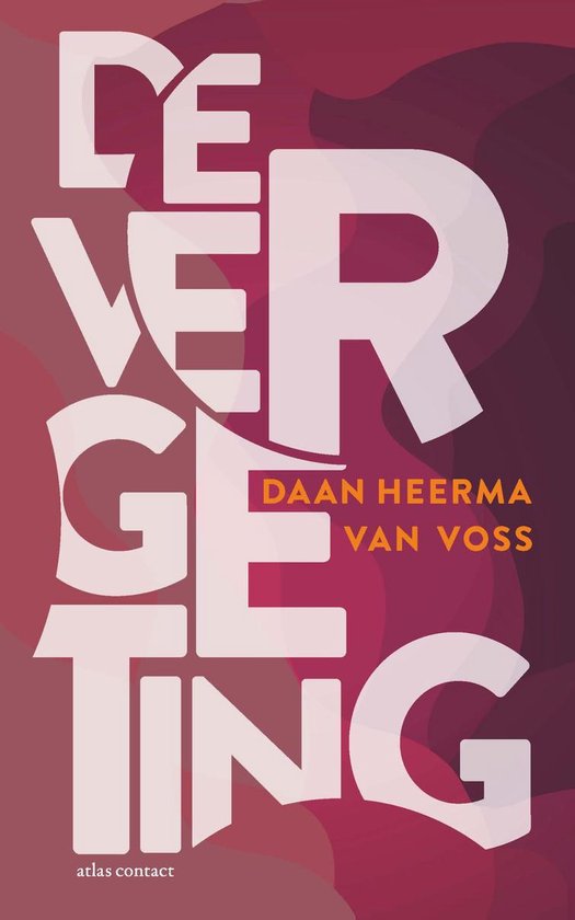 Boekomslag met de titel 'De vergeting' in grote witte letters tegen een paarse achtergrond met abstracte vormen.