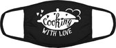 Cooking with love mondkapje | restaurant | kok | koken | keuken | grappig | gezichtsmasker | bescherming | bedrukt | logo | Zwart mondmasker van katoen, uitwasbaar & herbruikbaar.