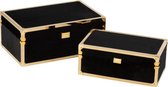 J-Line Set Van 2 Koffers Rechthoek Hout/Textiel Zwart