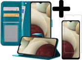Hoesje Geschikt voor Samsung A12 Hoesje Book Case Hoes Wallet Cover Met Screenprotector - Hoes Geschikt voor Samsung Galaxy A12 Hoesje Bookcase Hoes - Turquoise