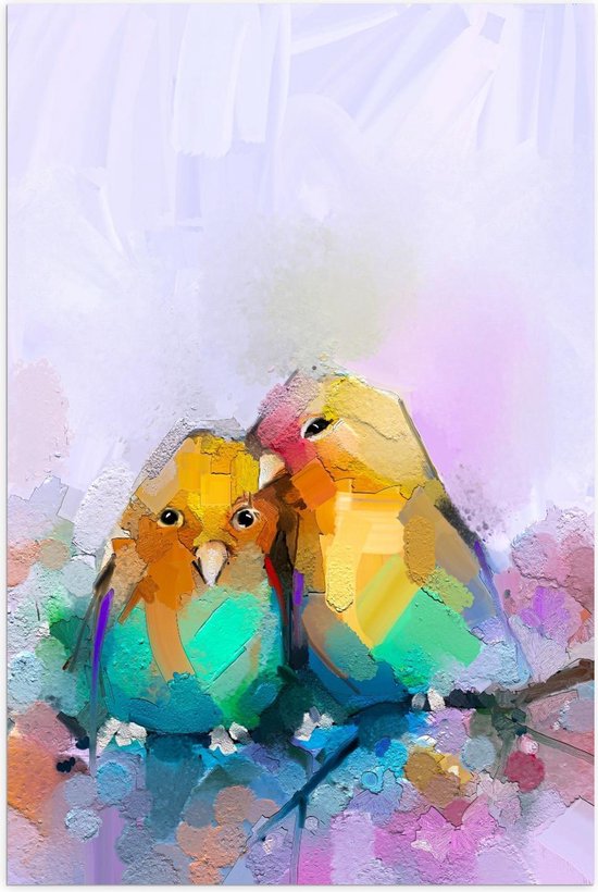 Poster - Schilderij van Geel/Blauwe Vogeltjes - Foto op Posterpapier