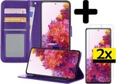 Samsung S20 FE Hoesje Book Case Met 2x Screenprotector - Samsung Galaxy S20 FE Case Wallet Hoesje Met 2x Screenprotector - Paars