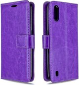 Voor Galaxy A01 Crazy Horse Texture Horizontale Flip Leather Case met houder & kaartsleuven & portemonnee & fotolijst (paars)