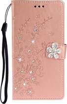 Voor Xiaomi Redmi Note 8 Pro Plum Blossom Pattern Diamond Encrusted Leather Case met houder & kaartsleuven & portemonnee (Rose Gold)