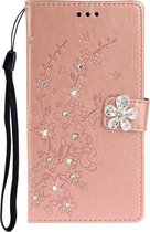 Voor Xiaomi Redmi 8A Plum Blossom Pattern Diamond Encrusted Leather Case met houder & kaartsleuven & portemonnee (Rose Gold)
