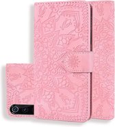 Kuitpatroon Dubbel opvouwbaar ontwerp ReliÃ«f lederen tas met portemonnee en houder en kaartsleuven voor Xiaomi Mi 9 (roze)