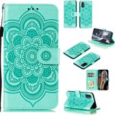Mandala reliÃ«fpatroon horizontale flip PU lederen tas met houder & kaartsleuven & walle & lanyard (groen)