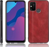 Voor Huawei Honor 9A schokbestendig naaien koe patroon huid PC + PU + TPU Case (rood)