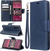 Voor Sony Xperia5 / XZ5 lamsvel textuur pure kleur horizontale flip pu lederen case met houder & kaartsleuven & portemonnee & lanyard (blauw)