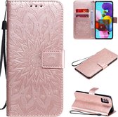Voor Samsung Galaxy A51 5G reliÃ«f zonnebloem patroon horizontale flip pu lederen tas met houder & kaartsleuven & portemonnee & lanyard (rose goud)
