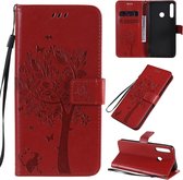 Voor Huawei P40 Lite E Tree & Cat reliÃ«fpatroon Horizontale flip lederen tas met houder & kaartsleuven & portemonnee & lanyard (rood)