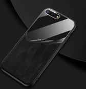 Voor iPhone 7 Plus / 8 Plus All-inclusive leer + telefoonhoes van organisch glas met metalen ijzeren plaat (zwart)